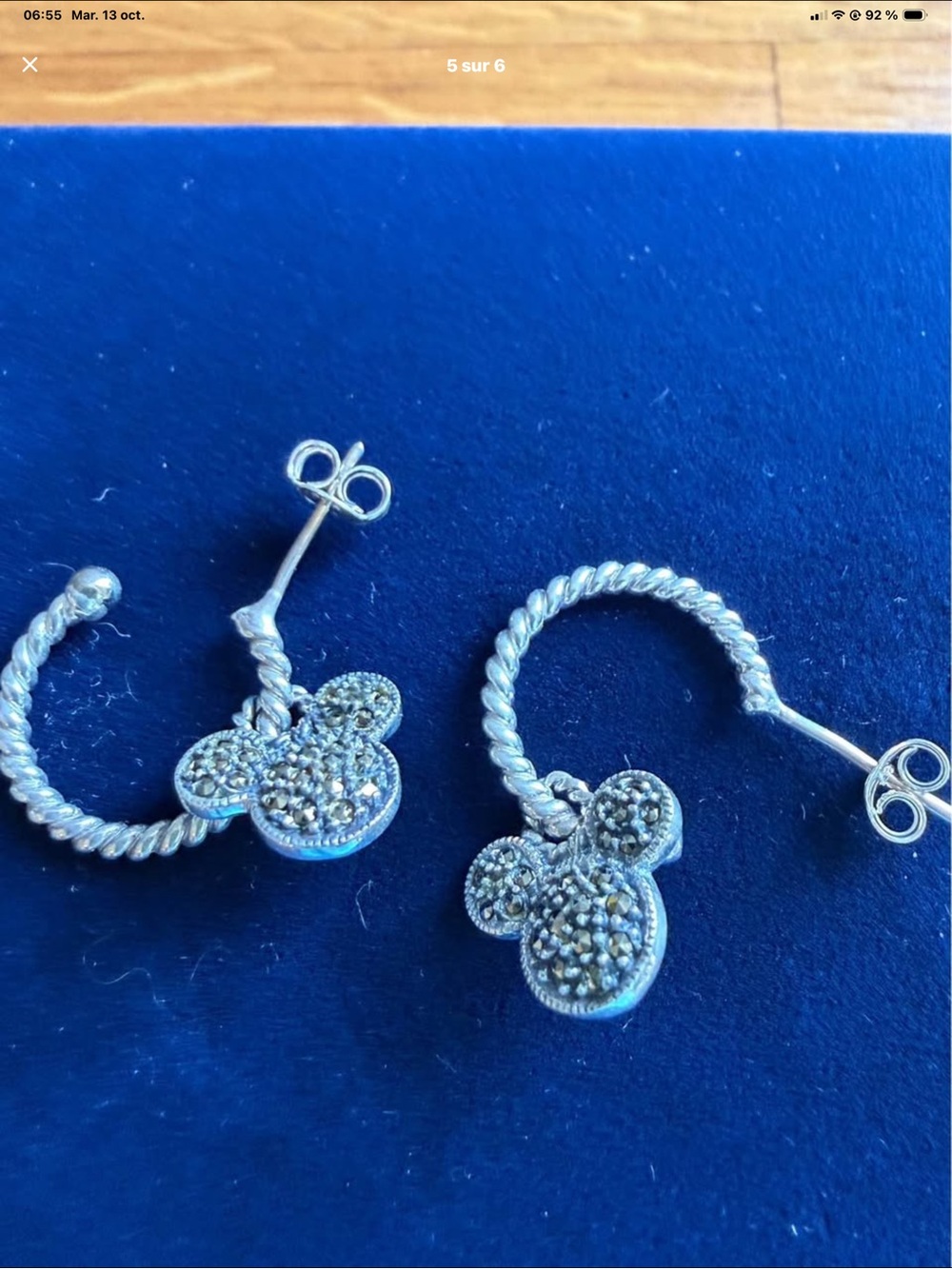 Silver Tone Crystal Mickey Hoop Earrings